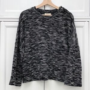 Madewell Button-Shoulder Wide Sleeve Black Marled Crewneck Pullover Womens M